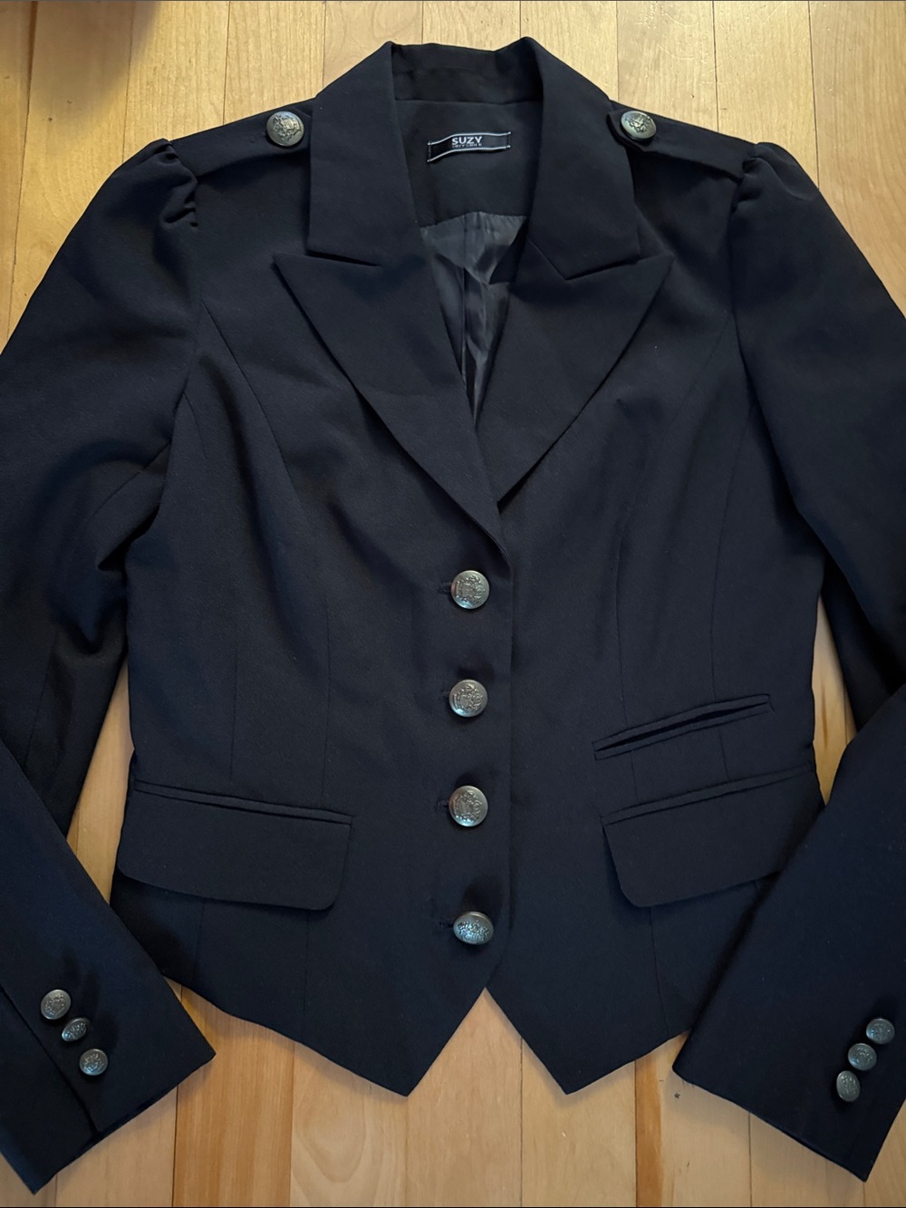 Suzy Shier Black Military-Inspired Button Blazer Size M